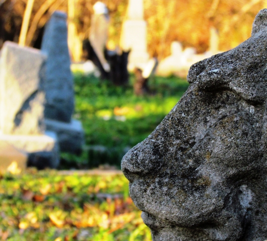 One of two lion heads in the cemetery