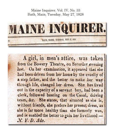 1828 newspaper that reports on the discovery of a female-to-male transgender person